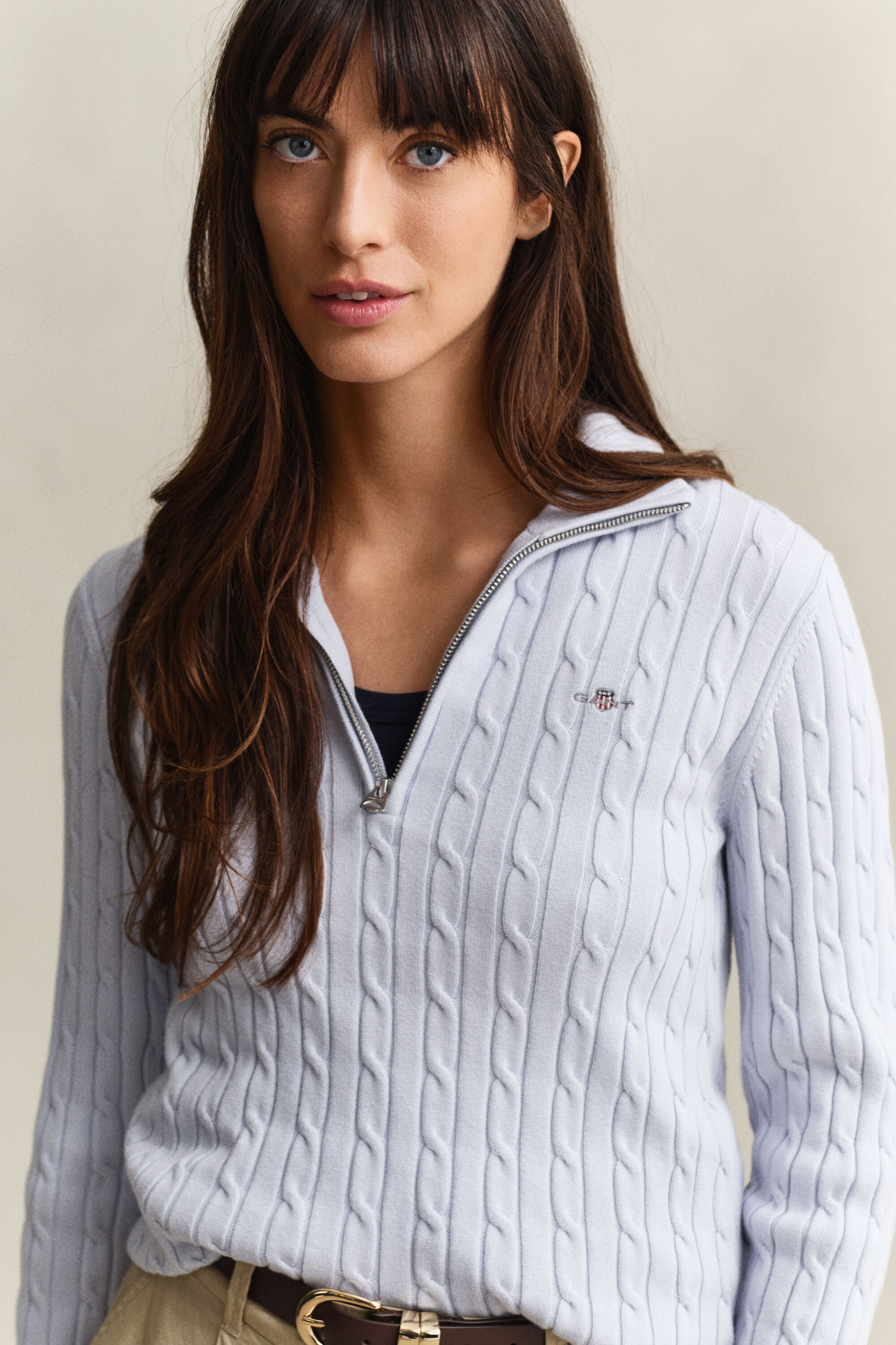 Maglia con zip corta a trecce