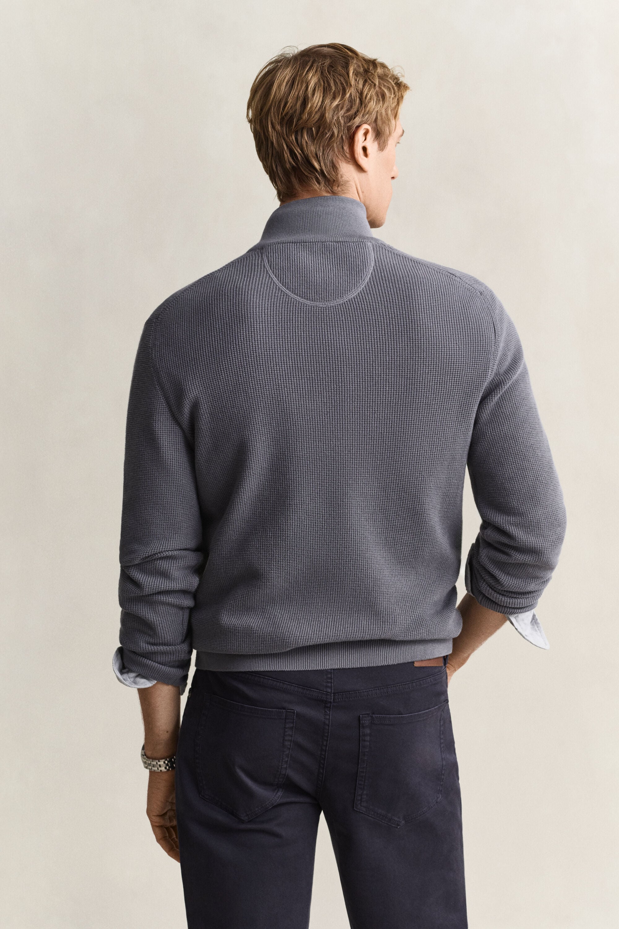 Maglia in cotone testurizzato con zip corta