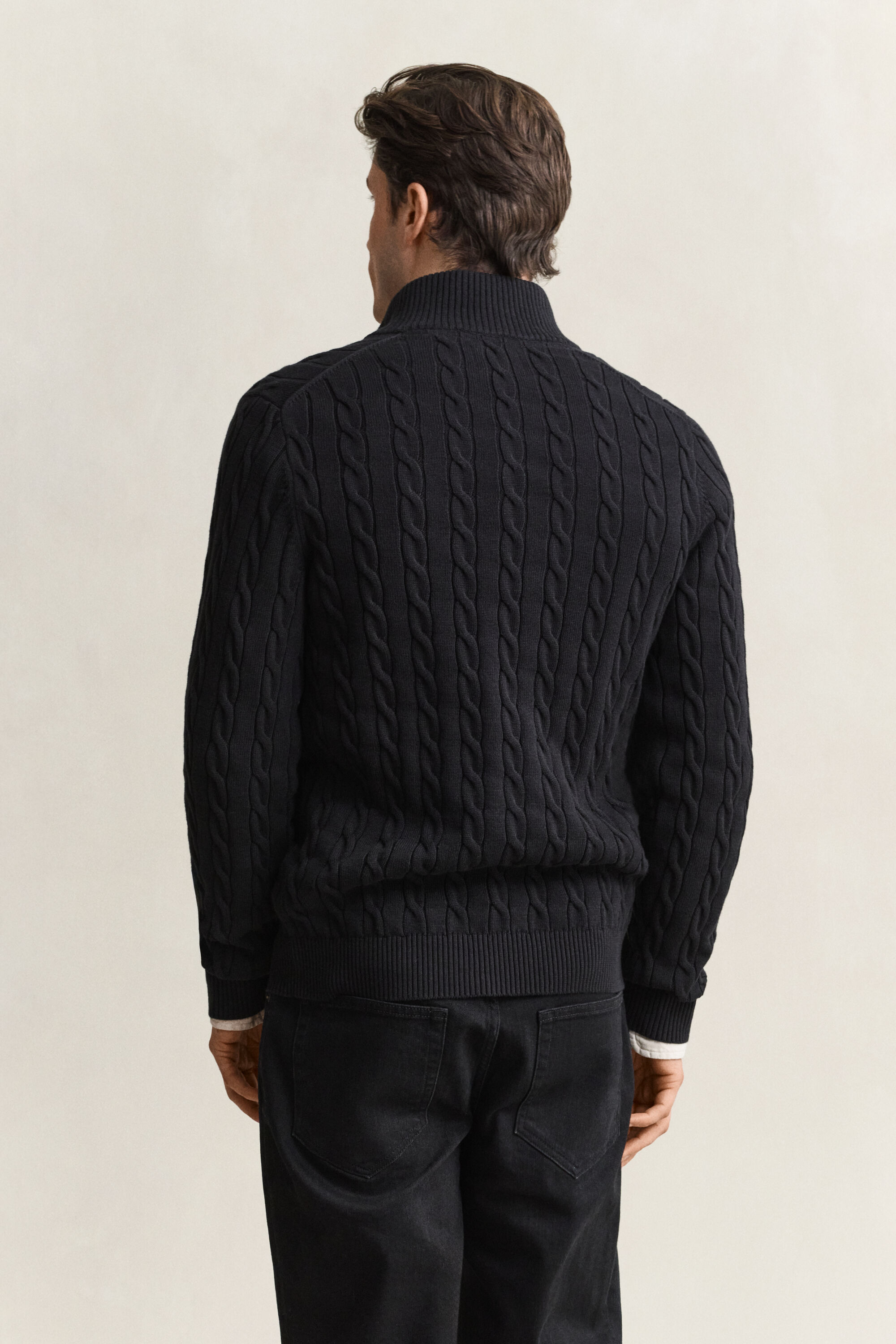 Maglia con zip corta in cotone a trecce