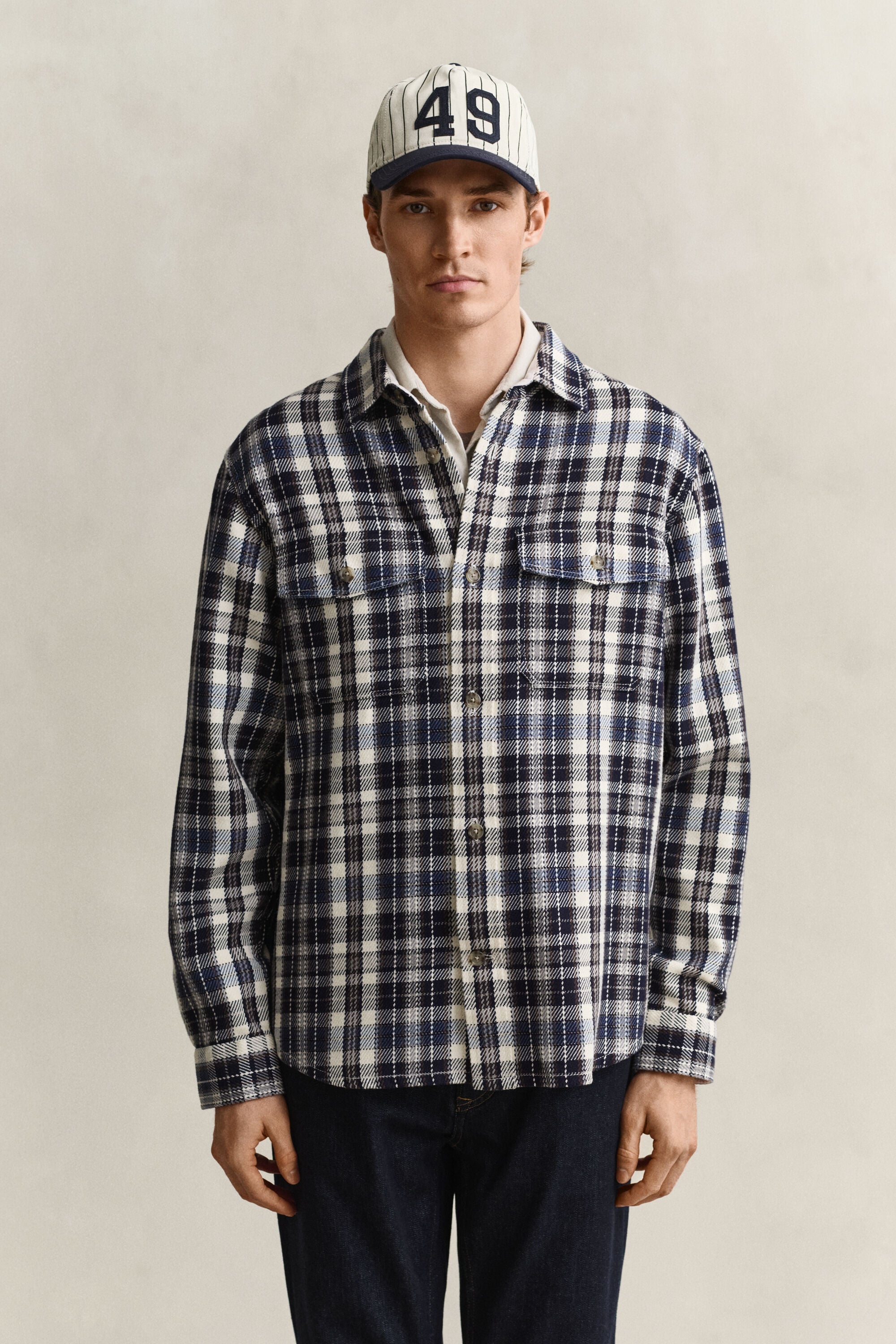 Camicia giacca a quadri in twill