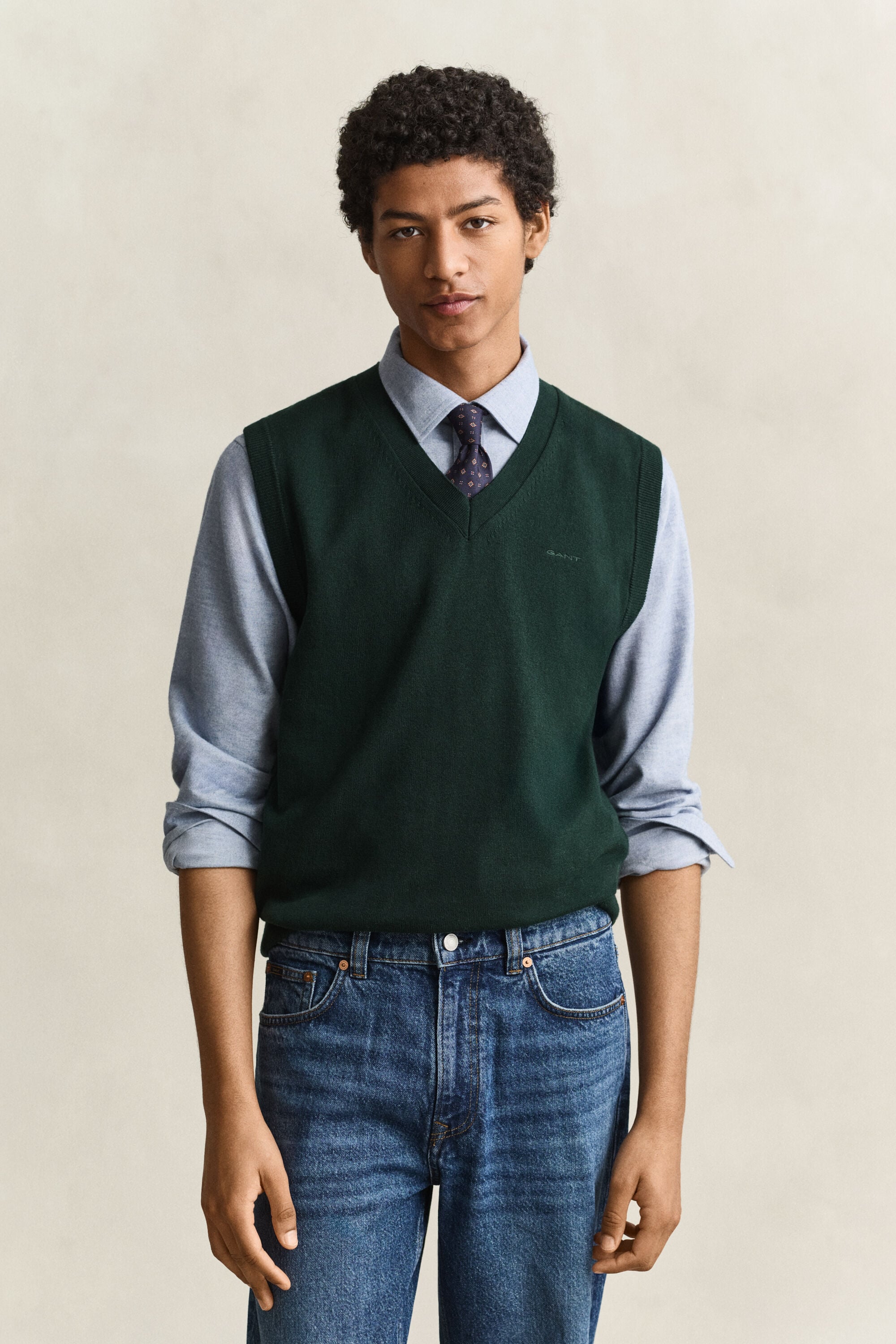 Gilet con scollo a V in cotone e lana