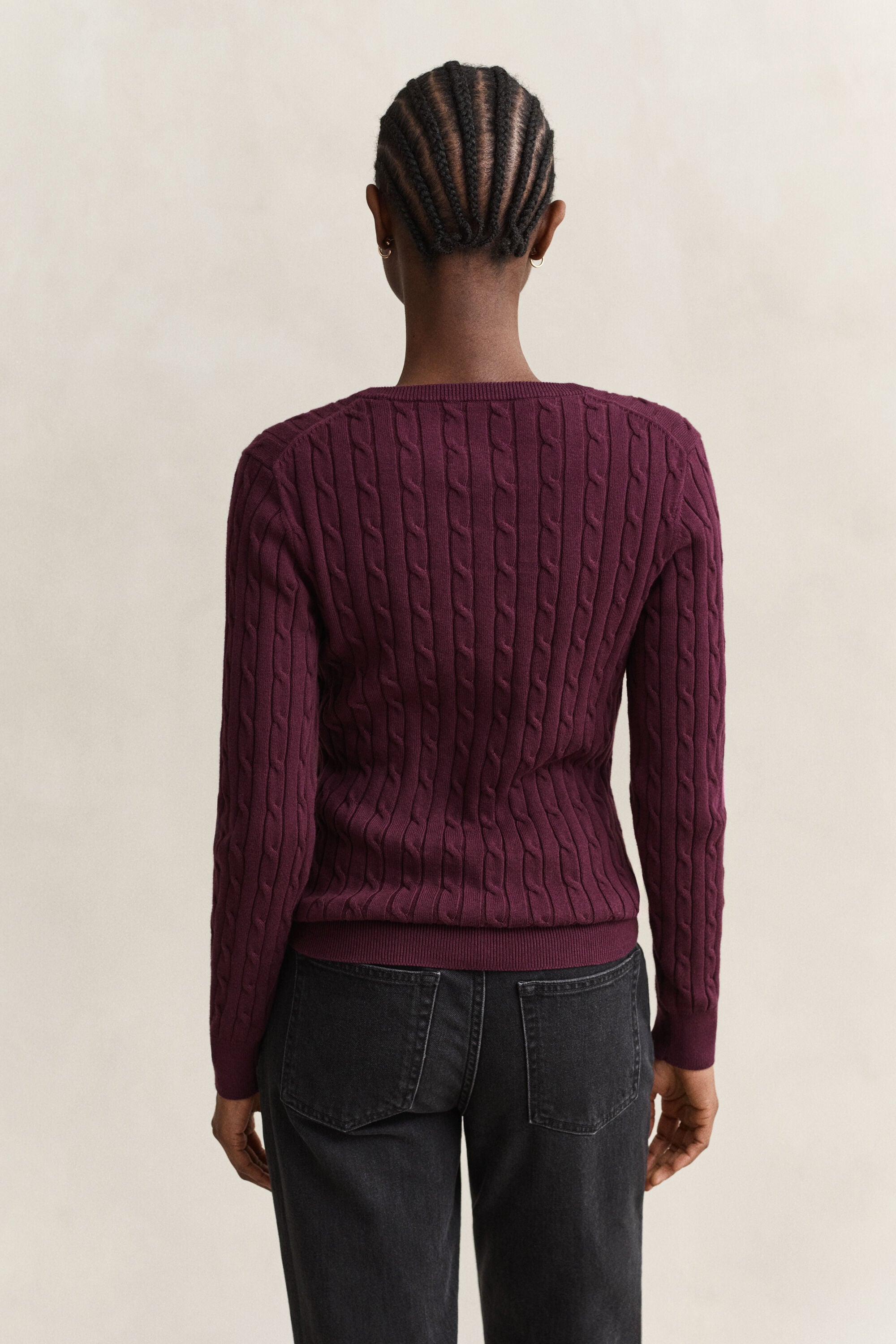 Cardigan in maglia di cotone elasticizzato a trecce