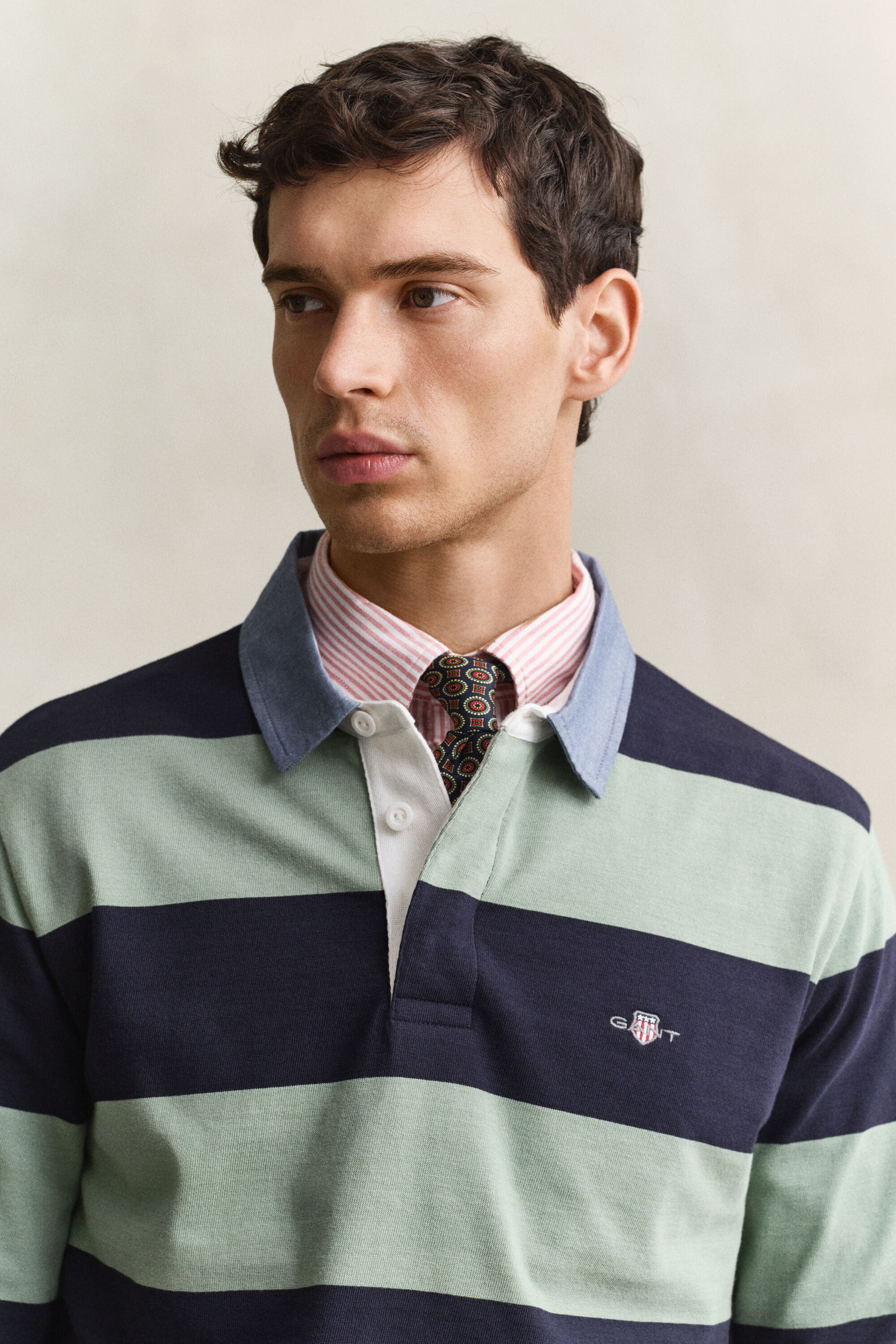 Heavy Rugger a righe con colletto in chambray