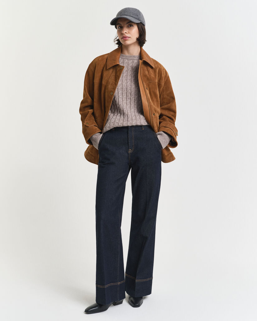 Maglia girocollo a trecce in lana