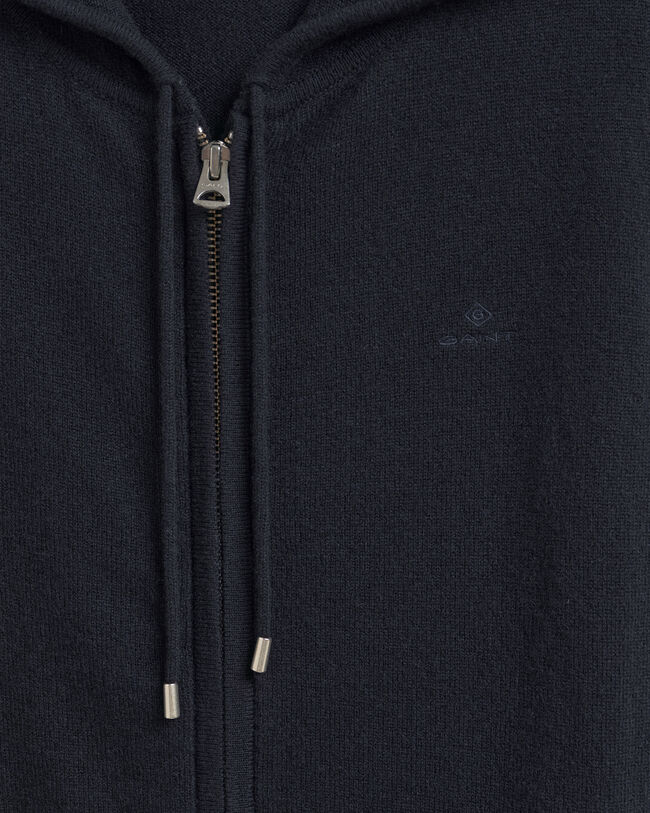 Felpa con zip e cappuccio in lana d'agnello super fine