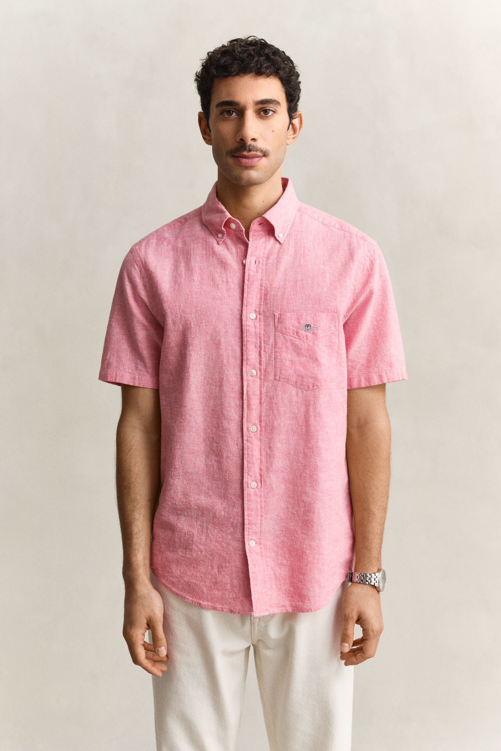 Camicia a maniche corte in misto lino