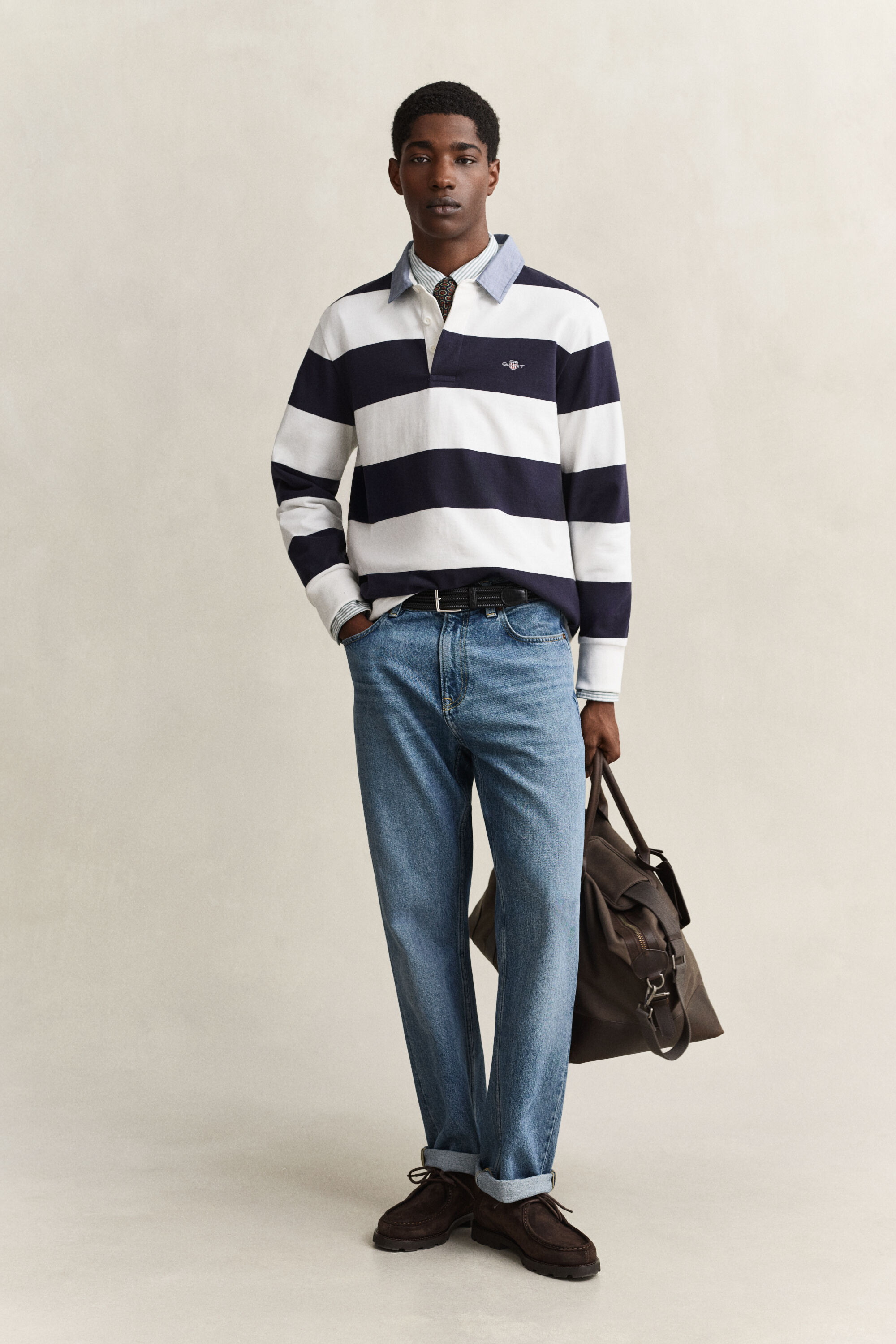 Heavy Rugger a righe con colletto in chambray