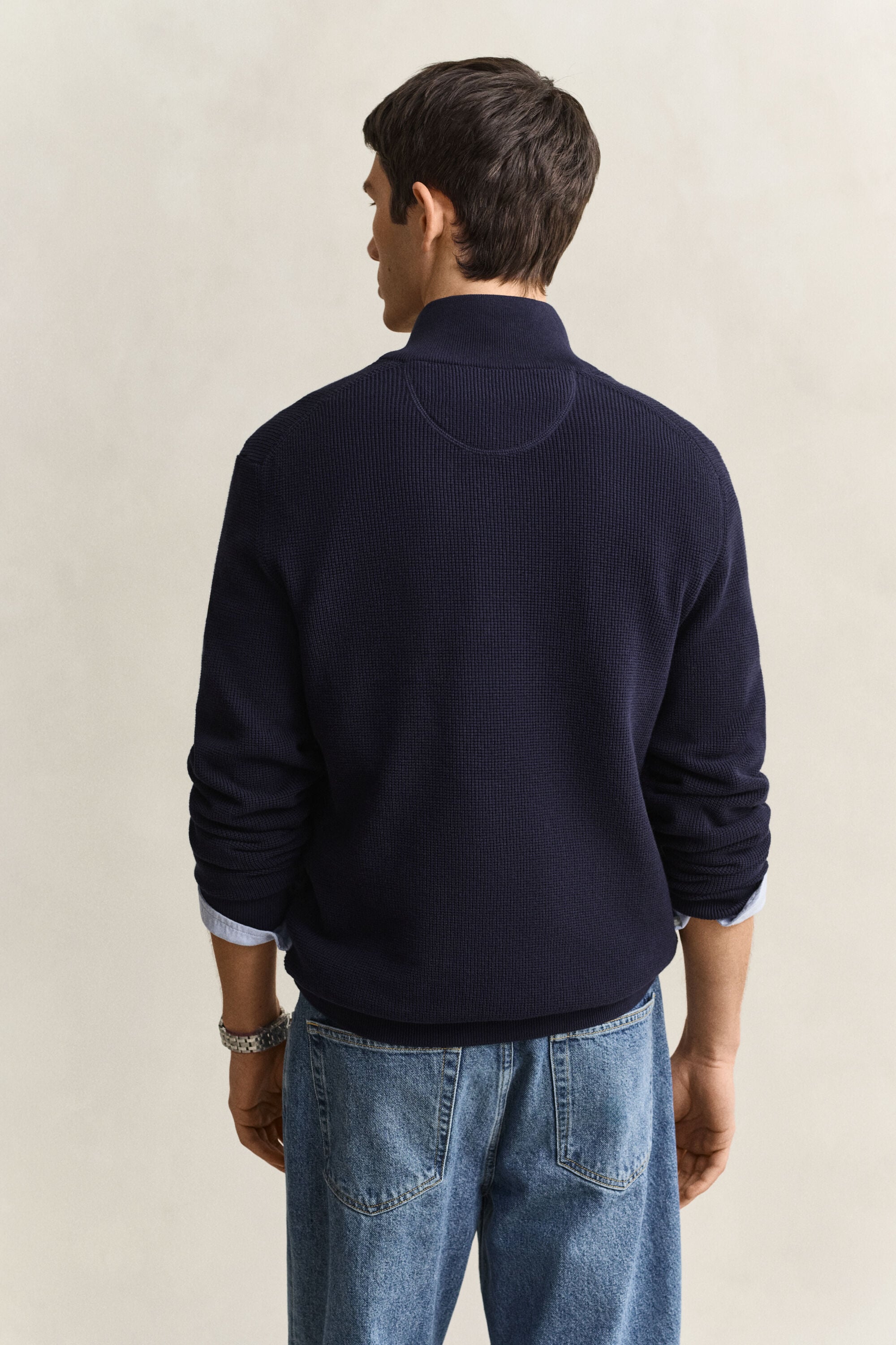 Maglia in cotone testurizzato con zip corta