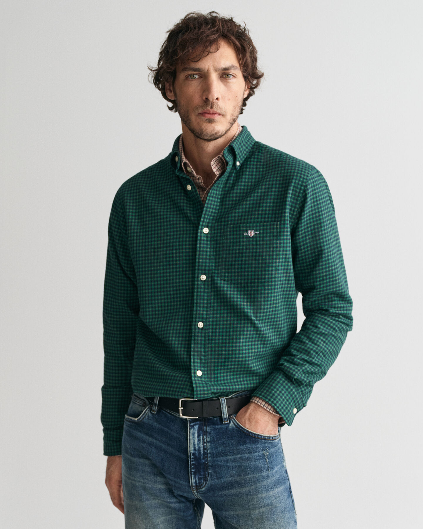 Camicia in flanella a microquadretti regular fit
