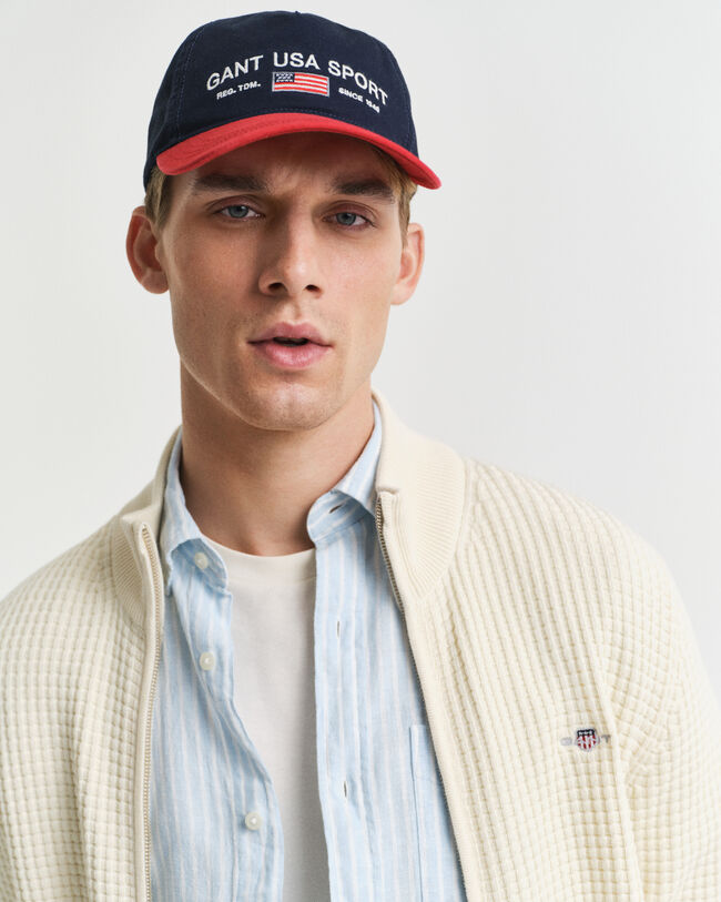 Cardigan con zip in cotone testurizzato