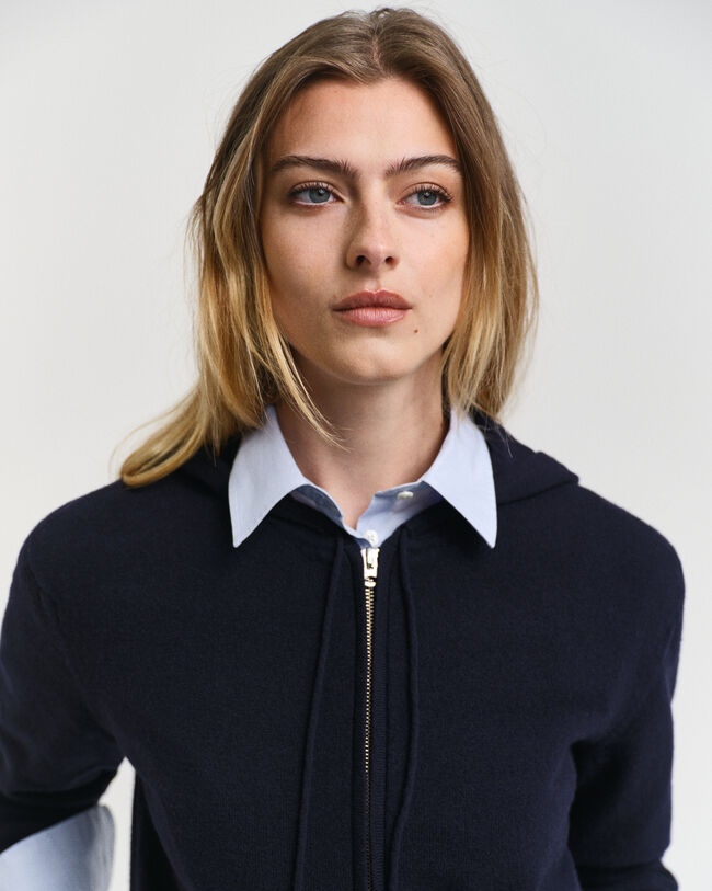 Felpa con zip e cappuccio in finissima lana d'agnello