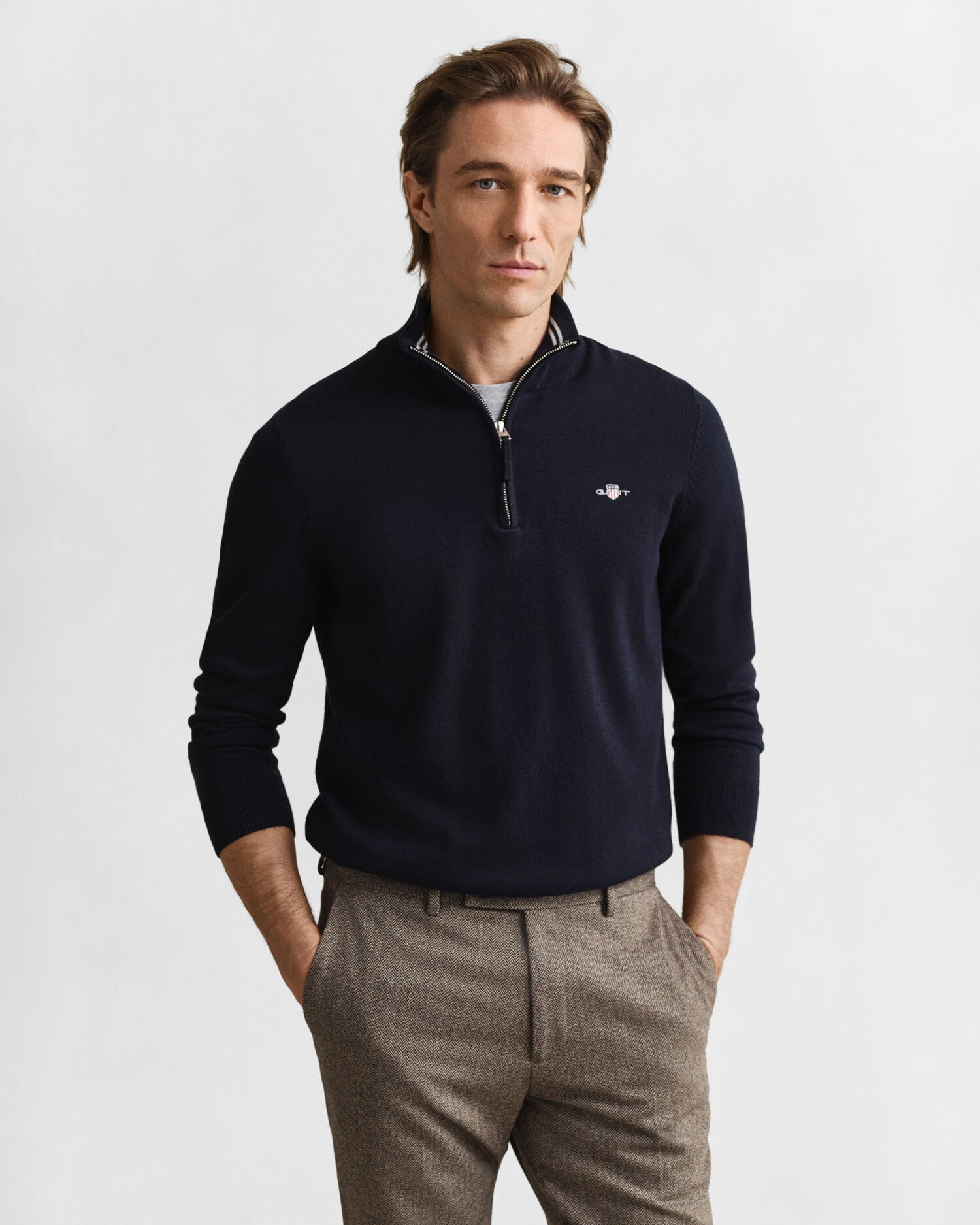Maglia in cotone classico con zip corta