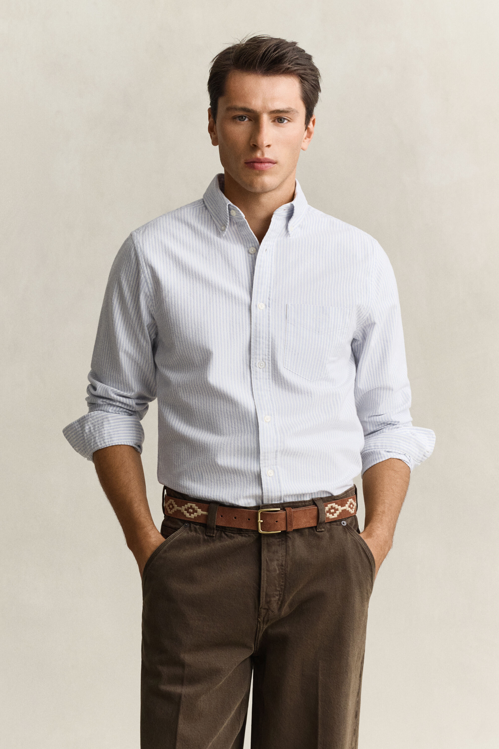 Camicia Oxford spazzolata a righe