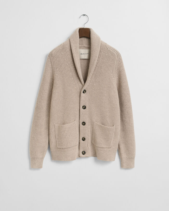 Cardigan con collo sciallato in misto lana