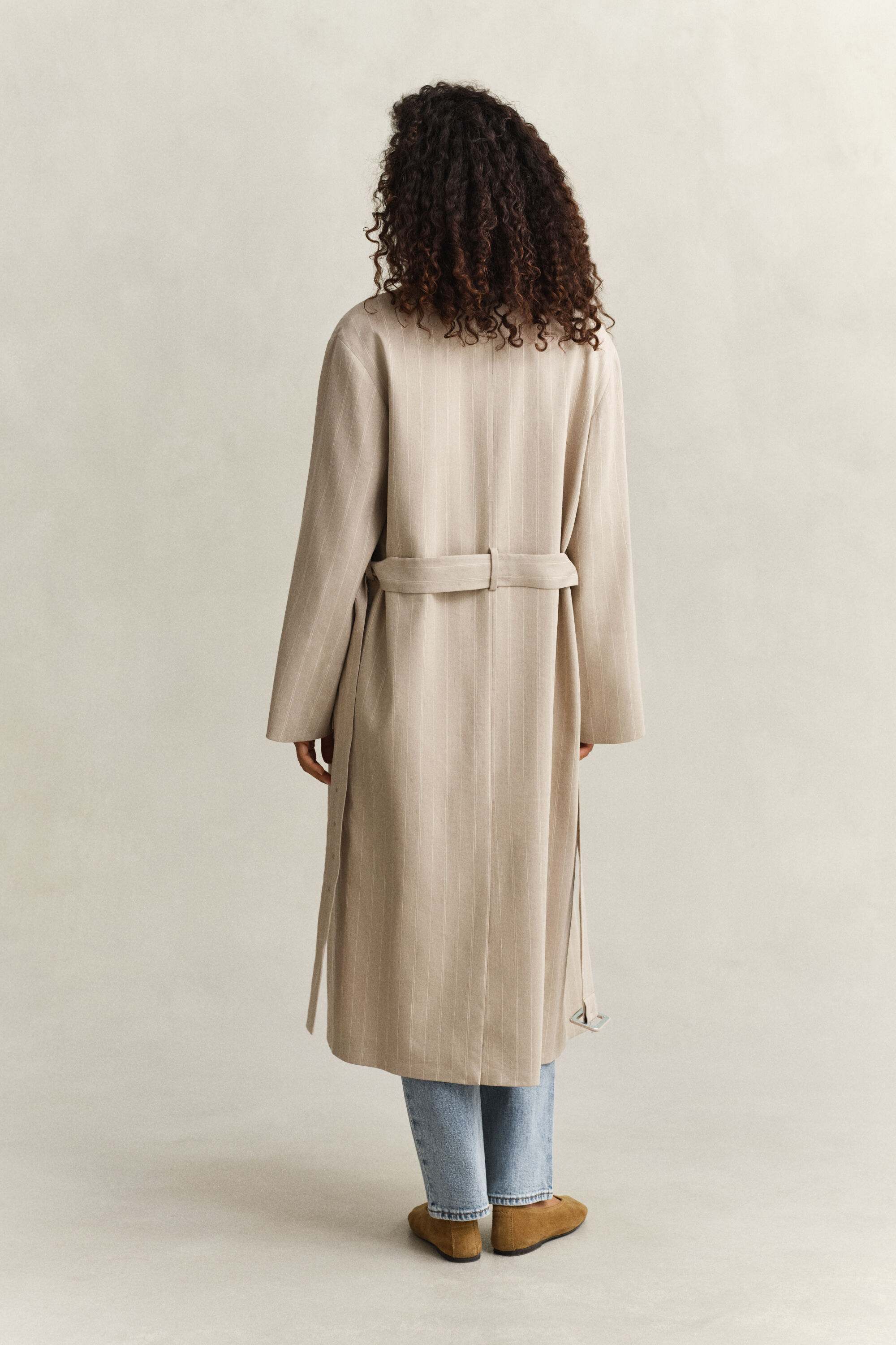 Cappotto gessato in misto lino