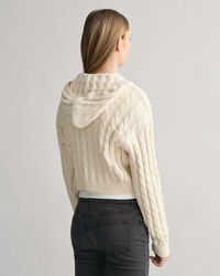 Felpa corta con cappuccio e zip in maglia a trecce Shield Teen Girls