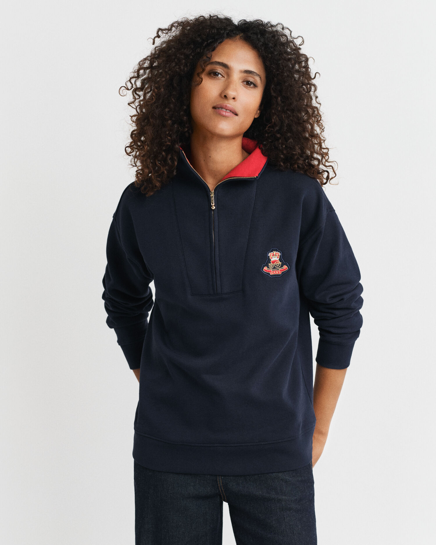 Felpa corta con zip e Crest Badge