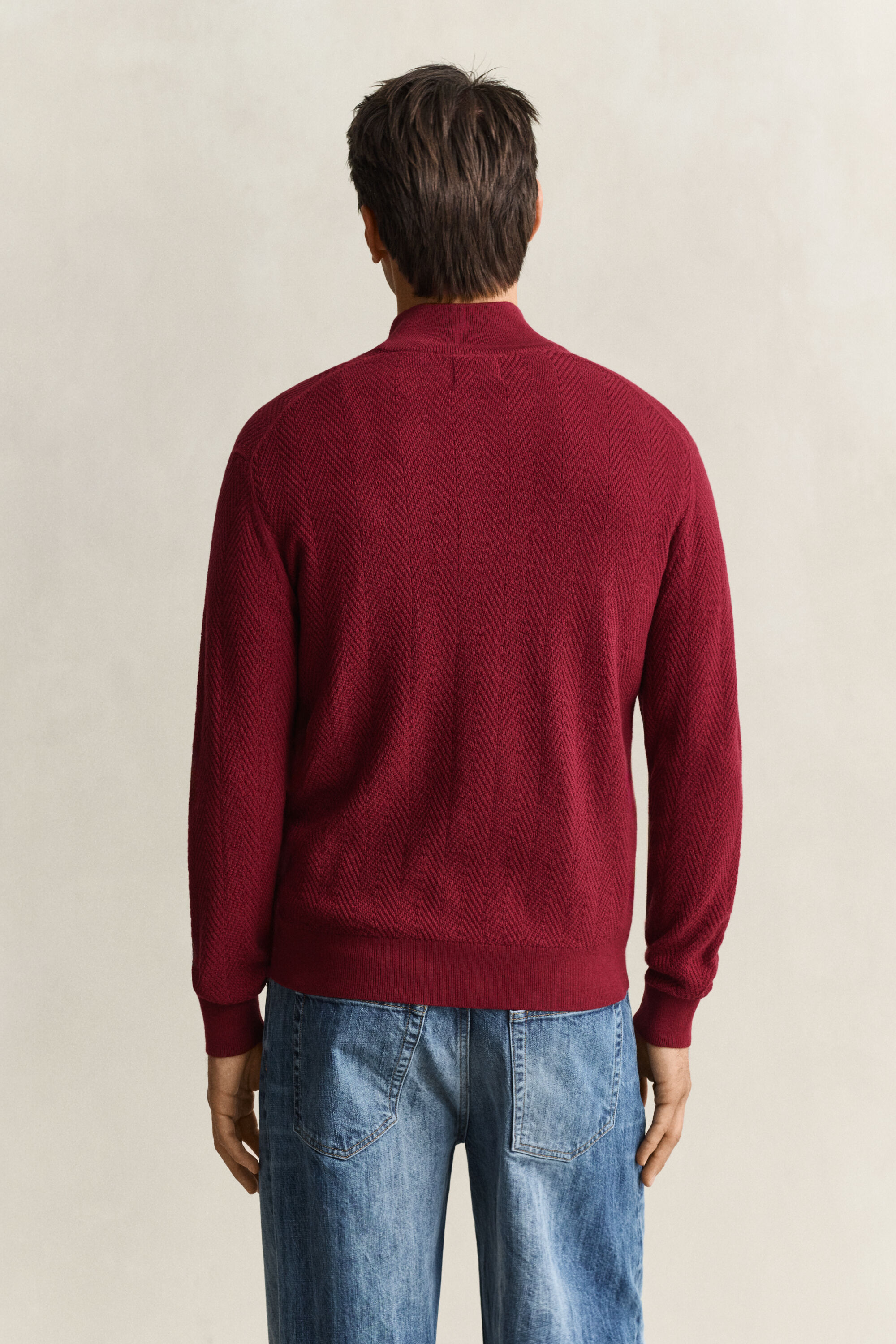 Maglia con motivo a spina di pesce con zip corta