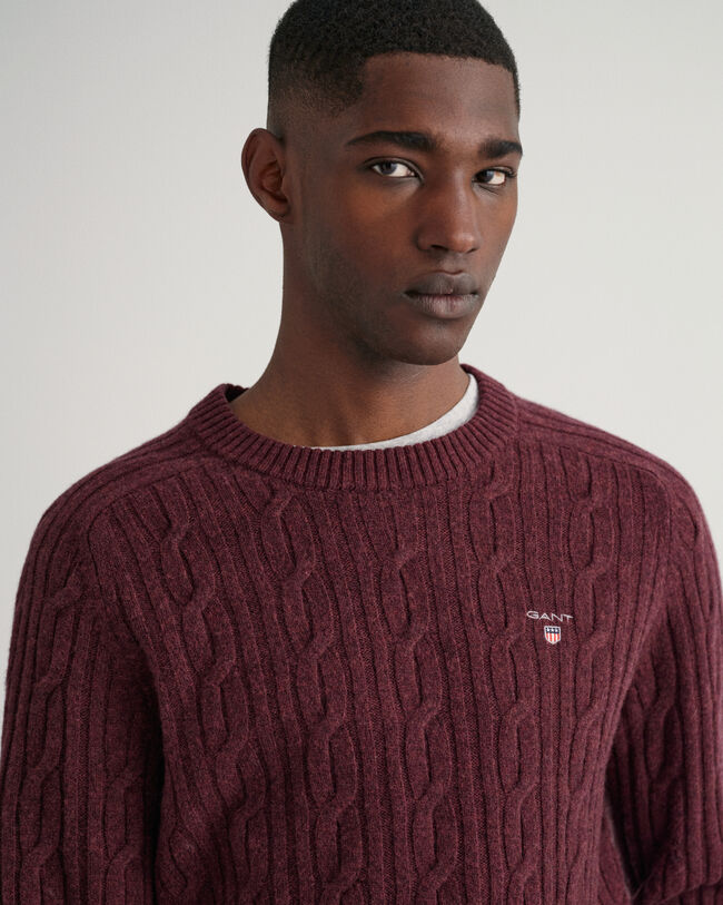 Maglia girocollo in lana d&rsquo;agnello a trecce