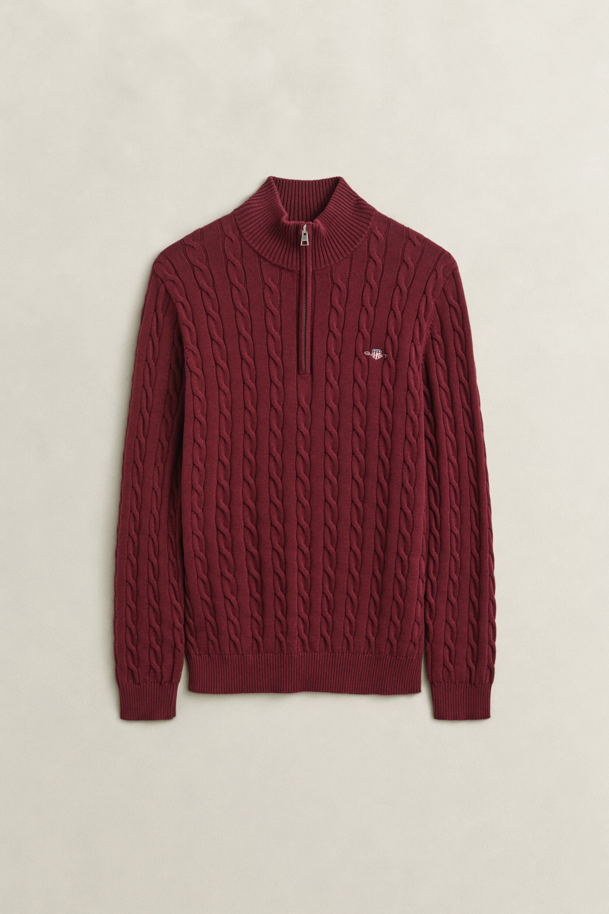 Maglia con zip corta in cotone a trecce