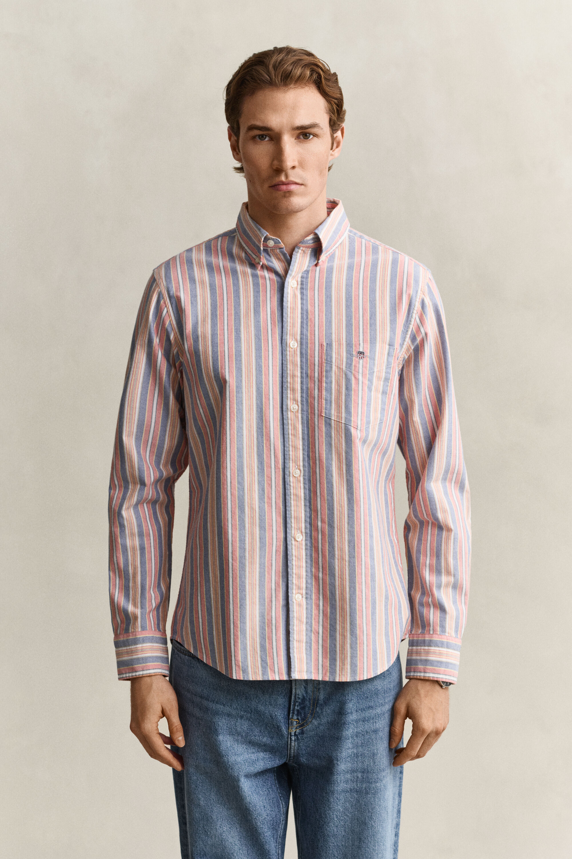Camicia Oxford classica a righe multicolore