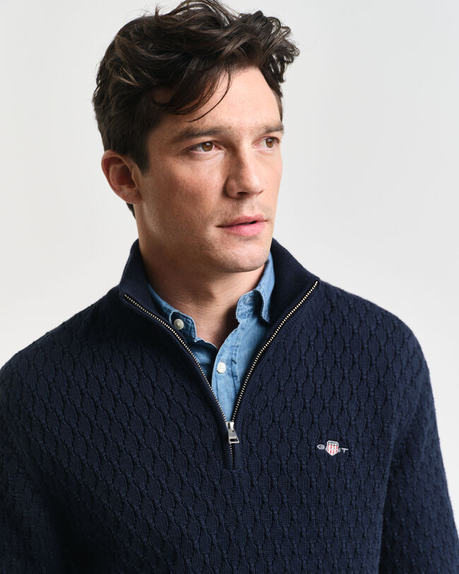 Maglia in cotone testurizzato con zip corta