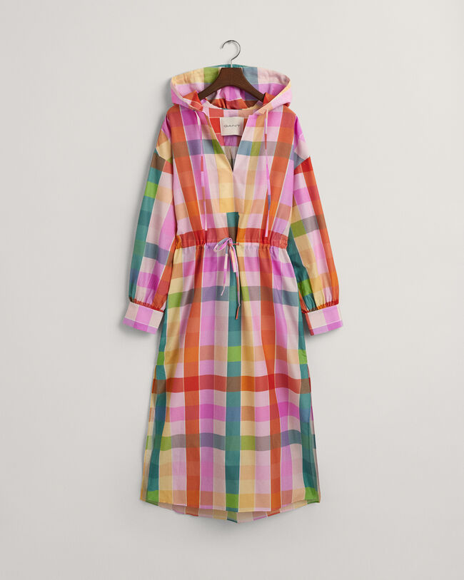 Abito in cotone-seta con mix di quadri