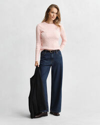 Maglia girocollo in cotone elasticizzato a trecce