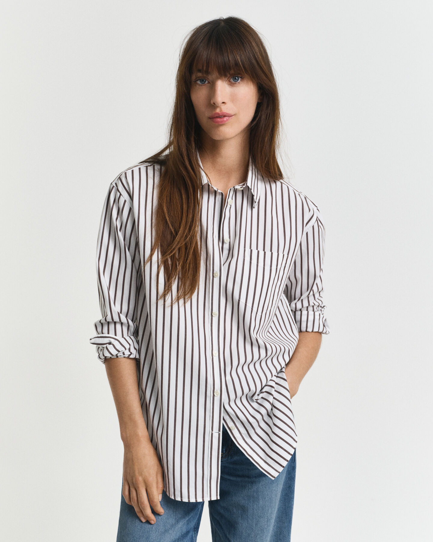 Camicia classica in popeline a righe relaxed fit