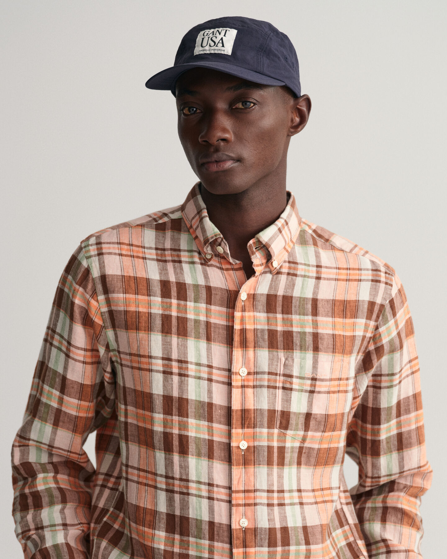 Camicia di lino a quadri madras regular fit