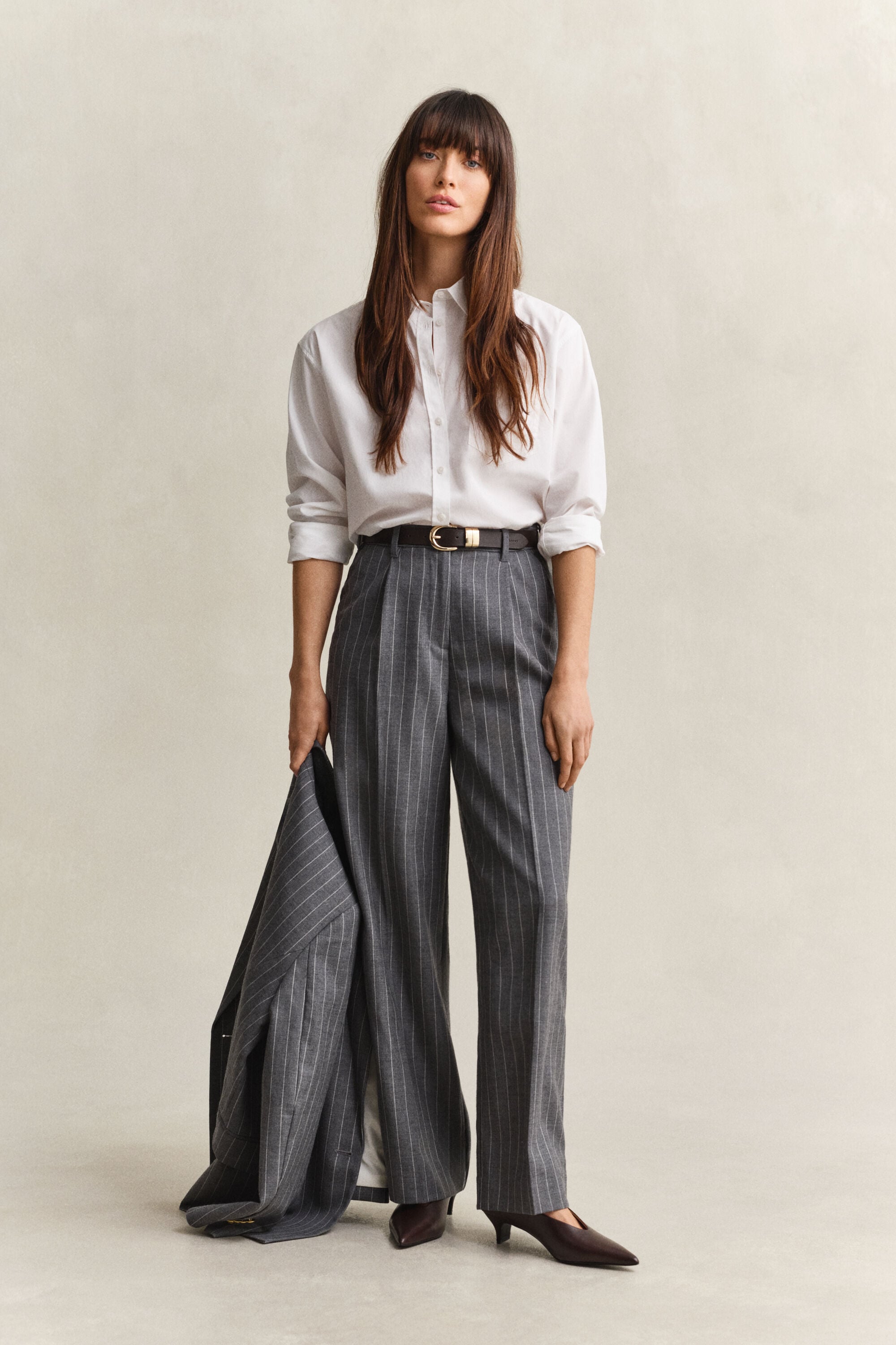 Pantaloni gessati in lana a righe