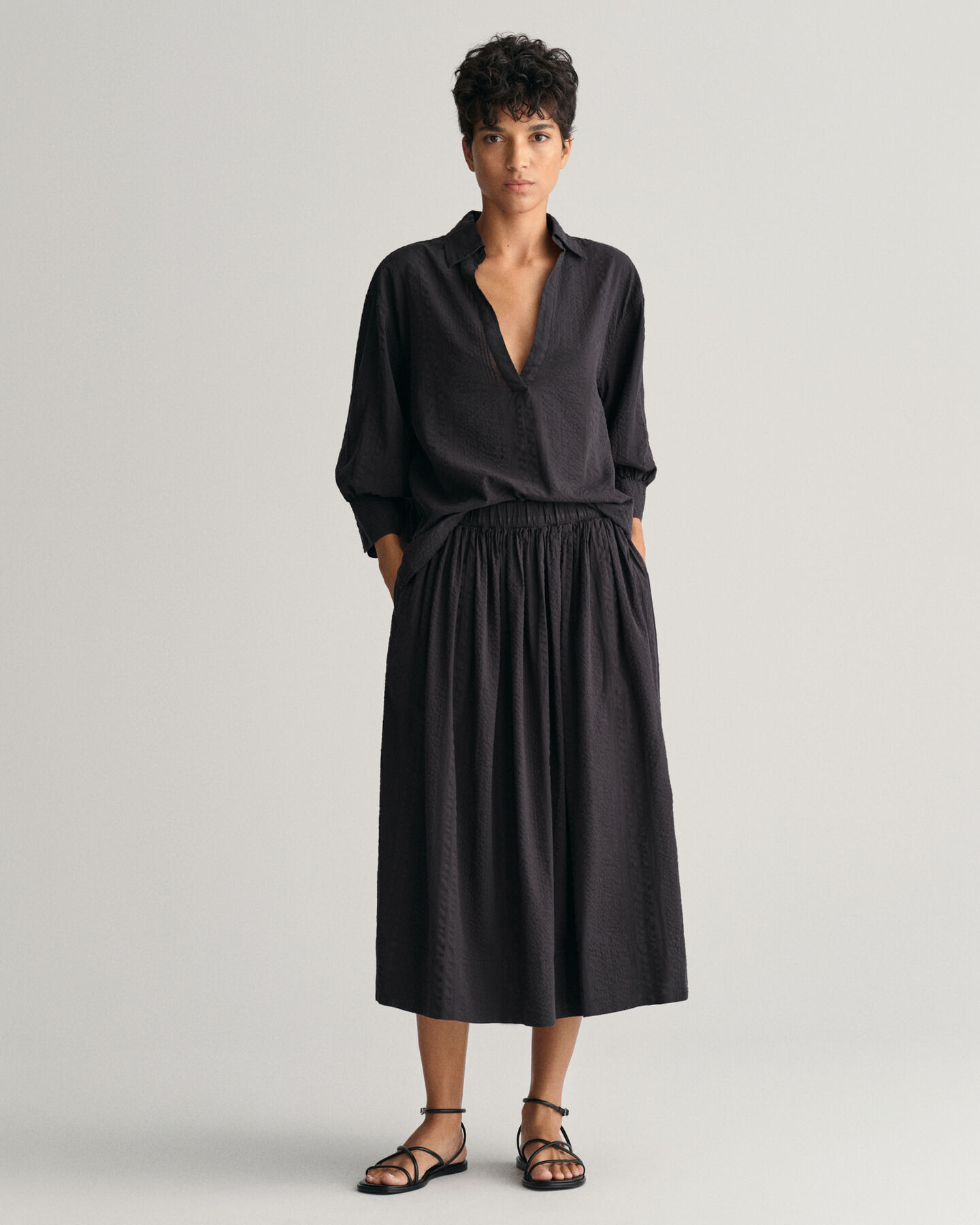 Gonna pull-on a righe Seersucker