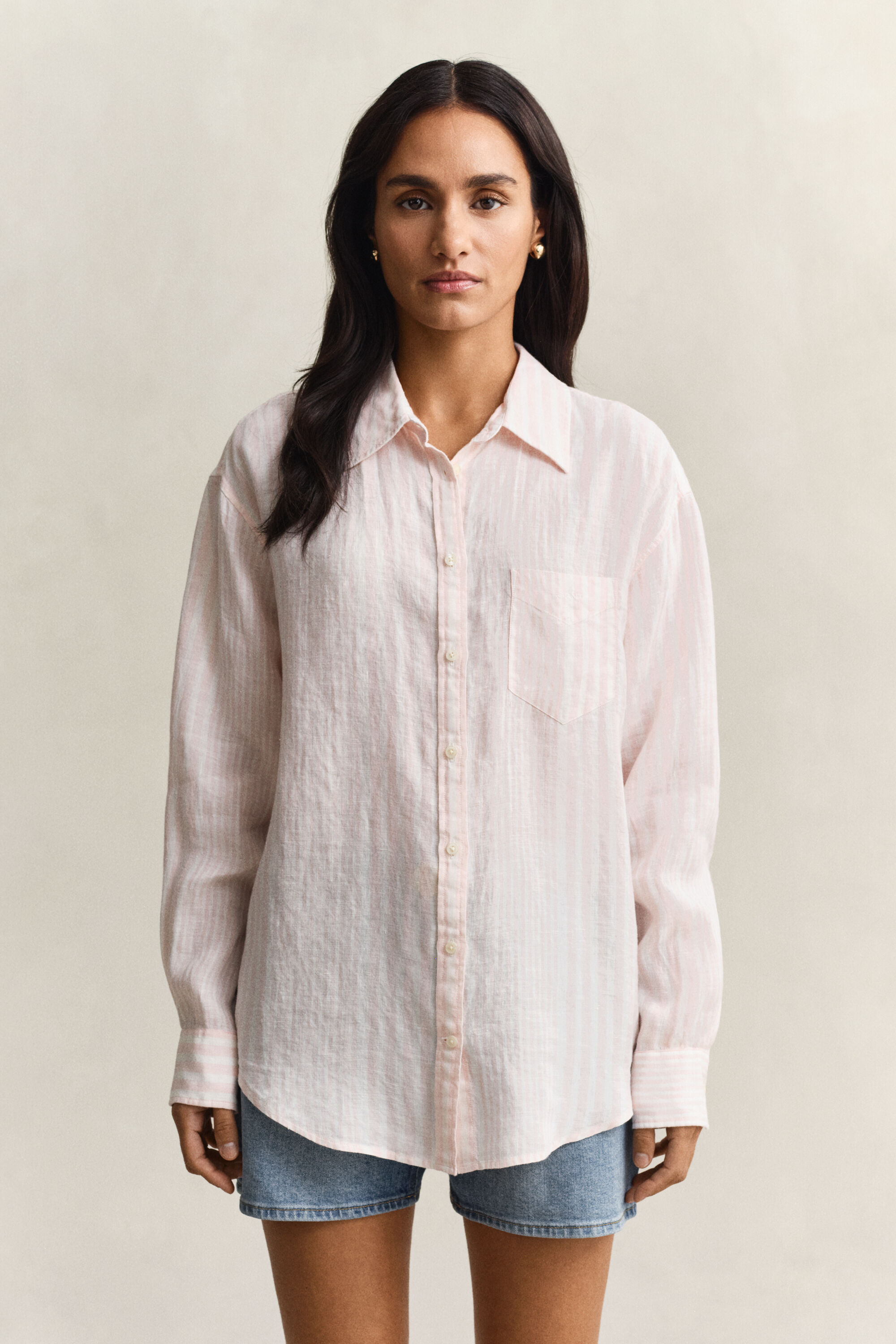 Camicia di lino a righe relaxed fit