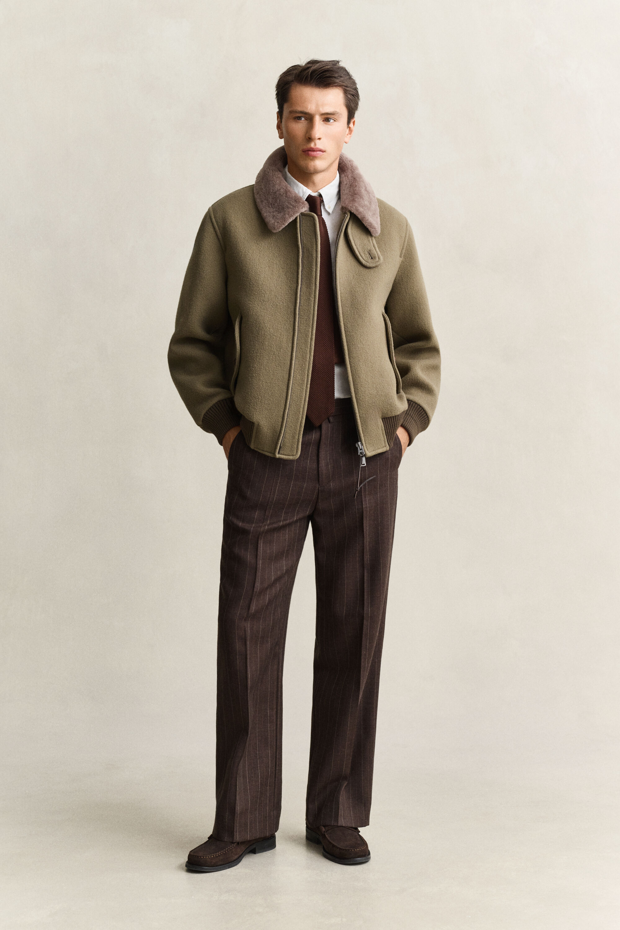 Giacca Aviator in lana e shearling