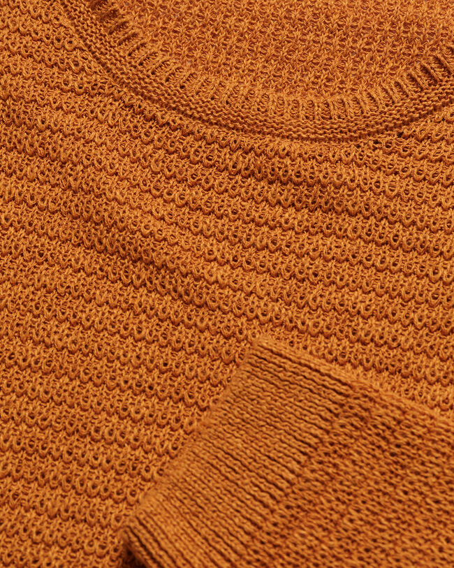 Maglia girocollo testurizzata in misto cotone-lino