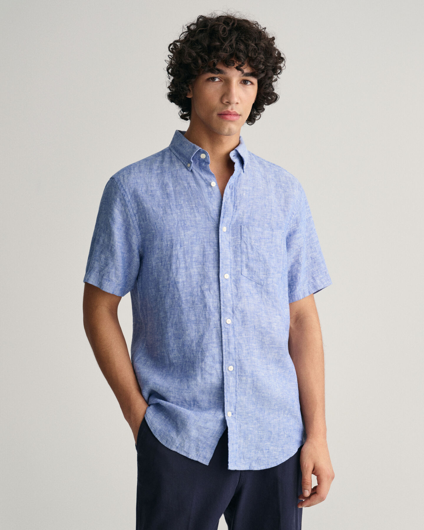 Camicia di lino maniche corte regular fit