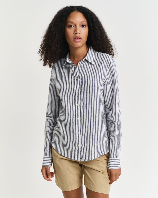 Camicia di lino a righe regular fit