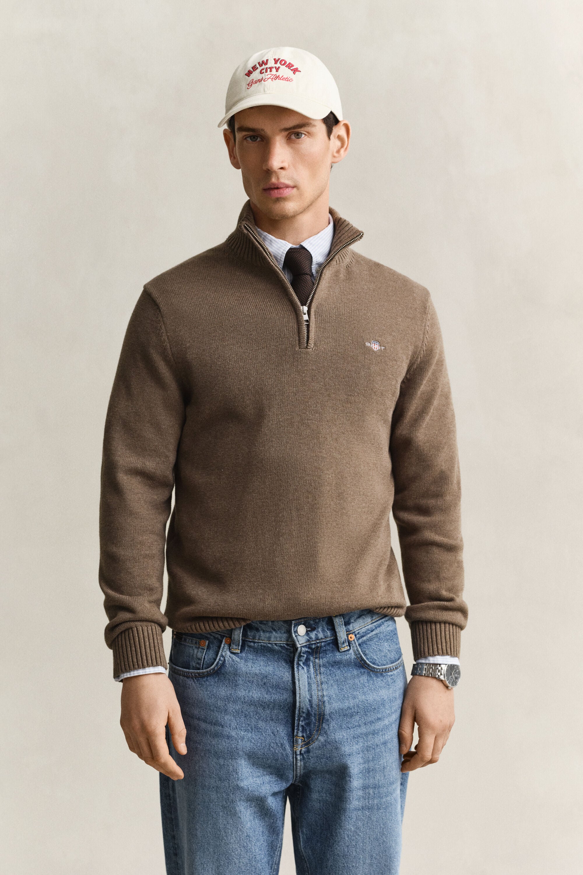 Maglia in cotone casual con zip corta