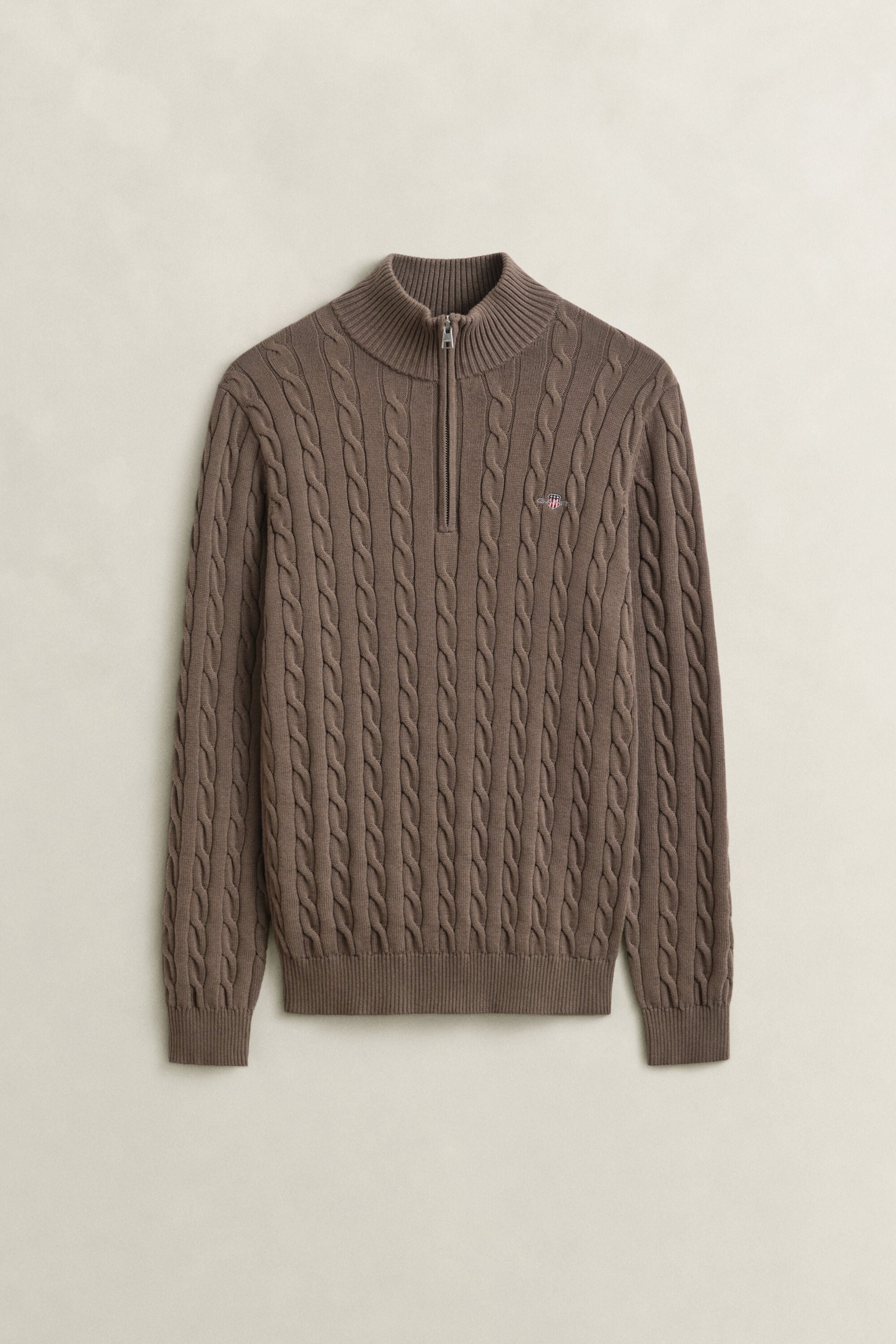 Maglia con zip corta in cotone a trecce