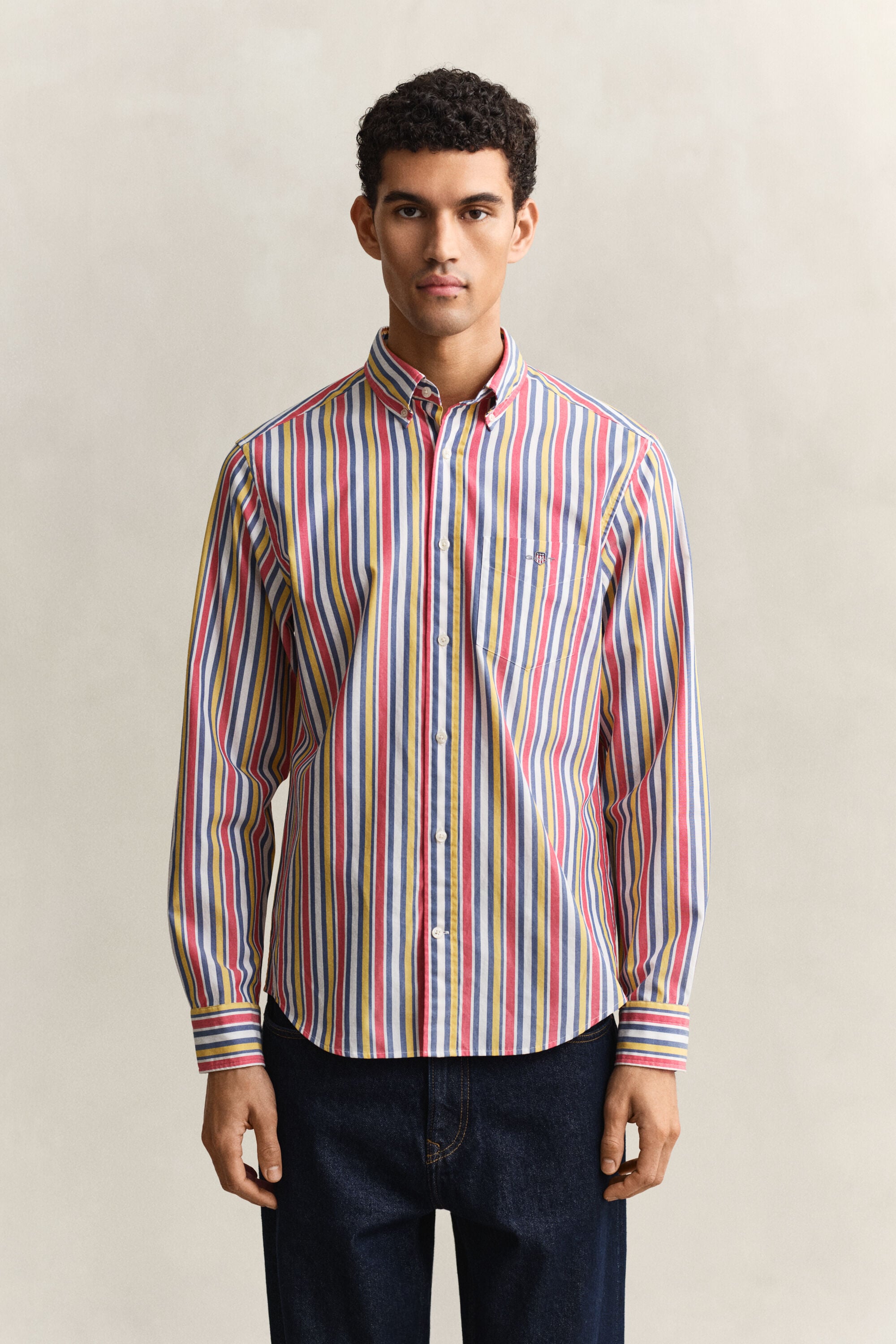 Camicia in popeline a righe multicolore