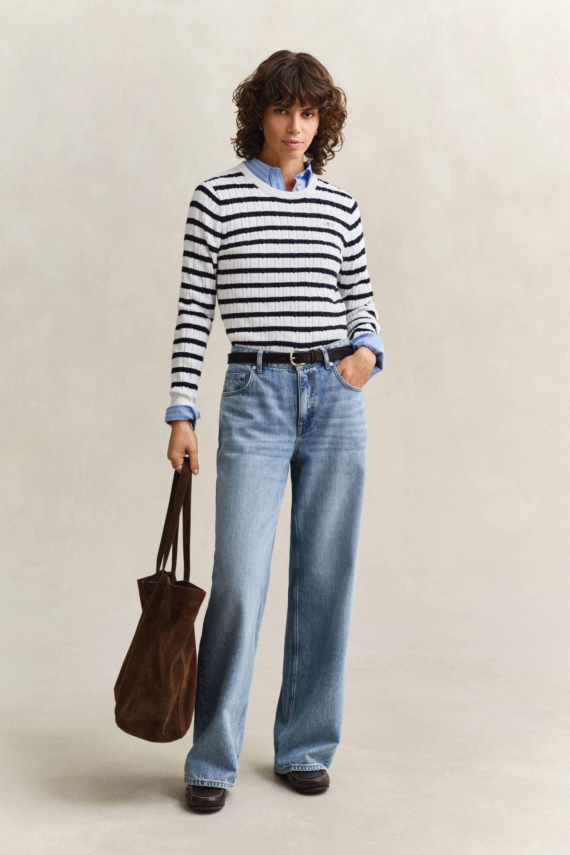 Maglia girocollo in cotone a righe