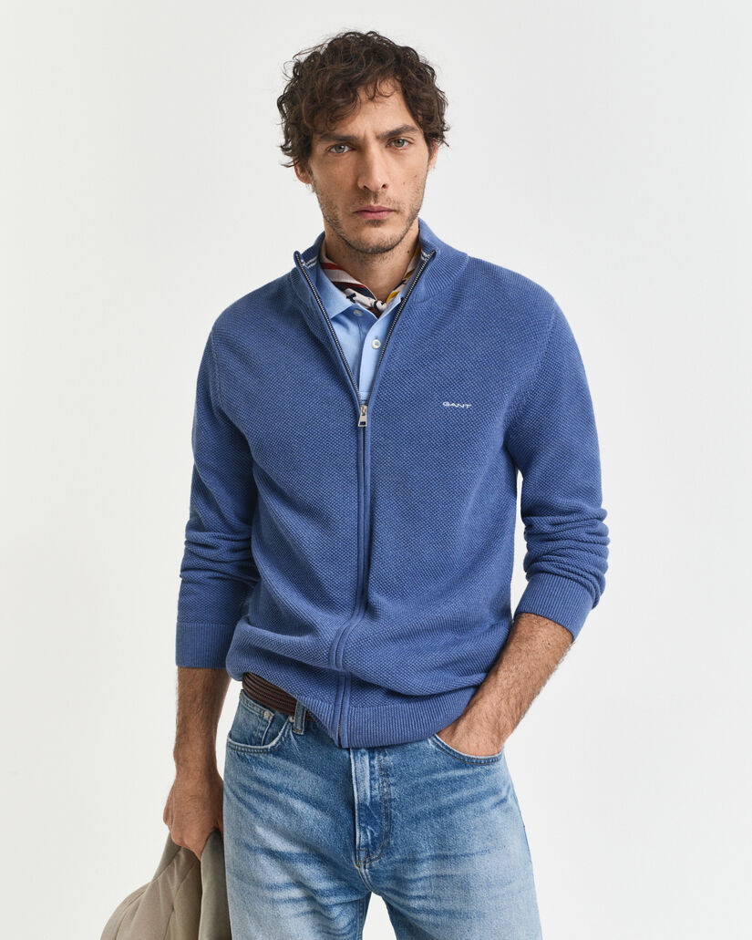 Cardigan con zip in piqué di cotone