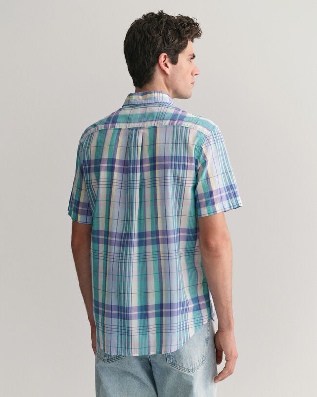 Camicia di lino colorata madras a maniche corte regular fit