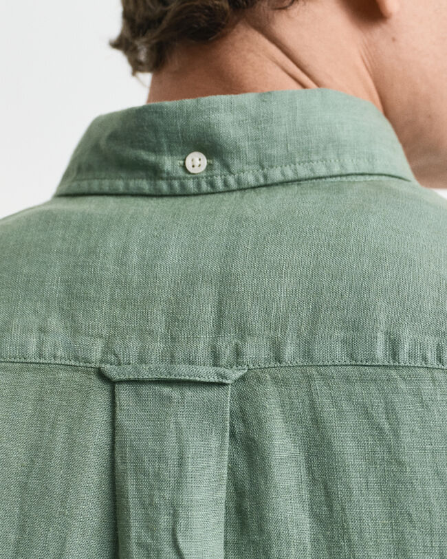 Camicia di lino tinto in capo maniche corte regular fit