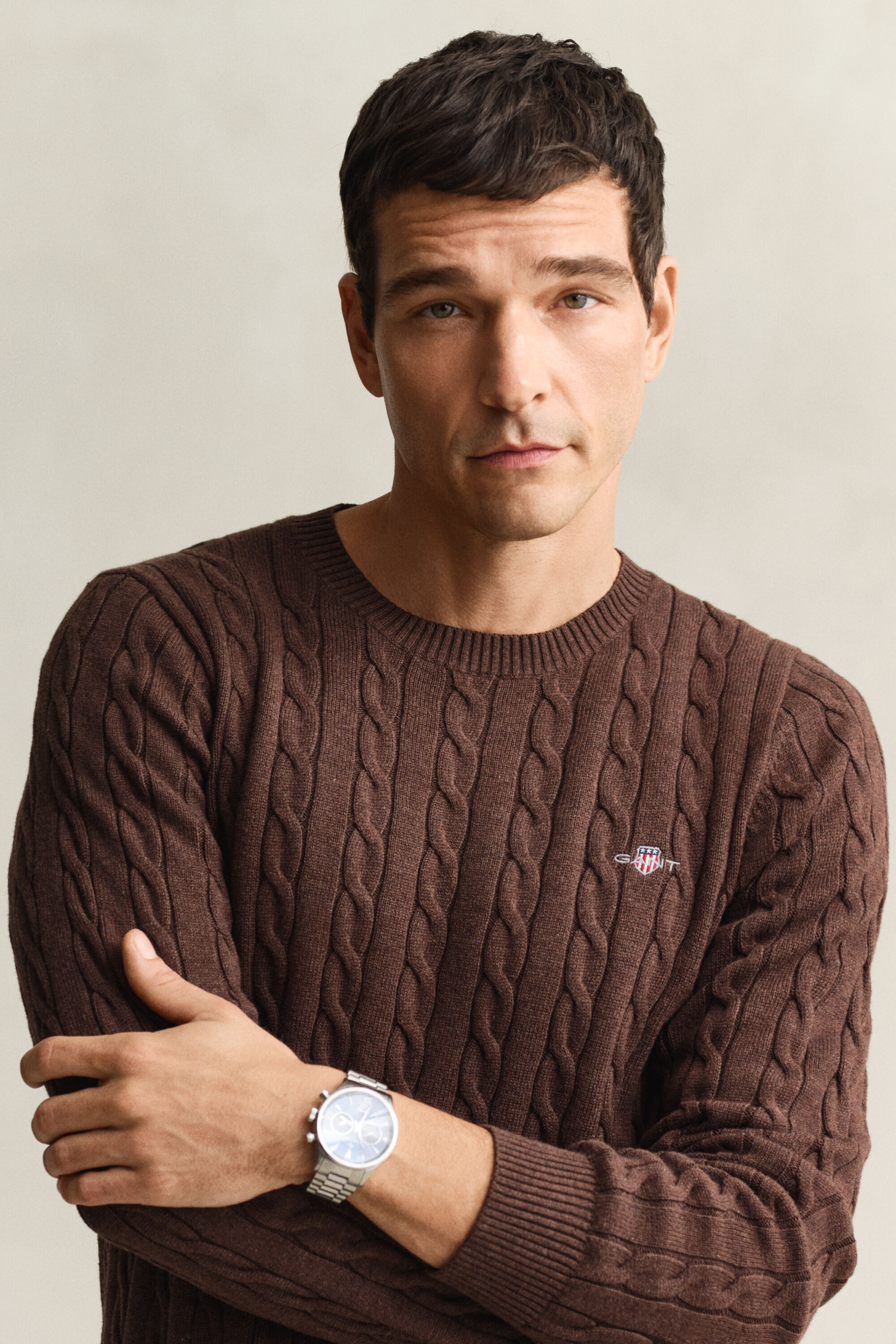 Maglia girocollo in cotone a trecce