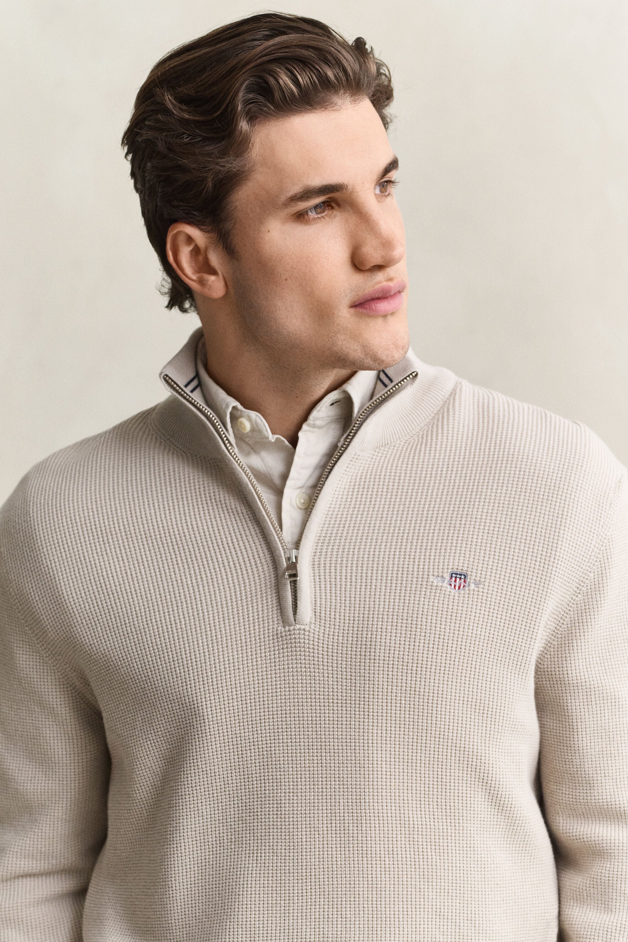 Maglia in cotone testurizzato con zip corta