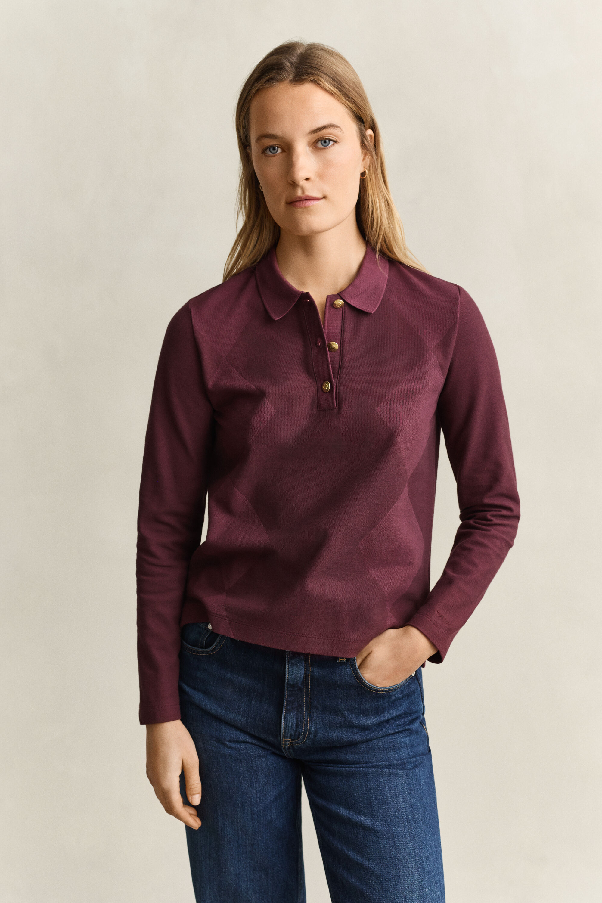 Camicia in stile polo a maniche lunghe Argyle