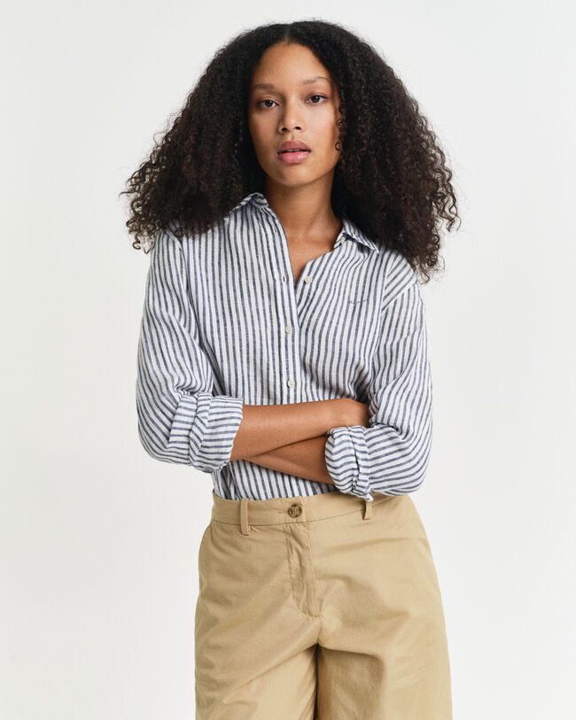 Camicia di lino a righe regular fit