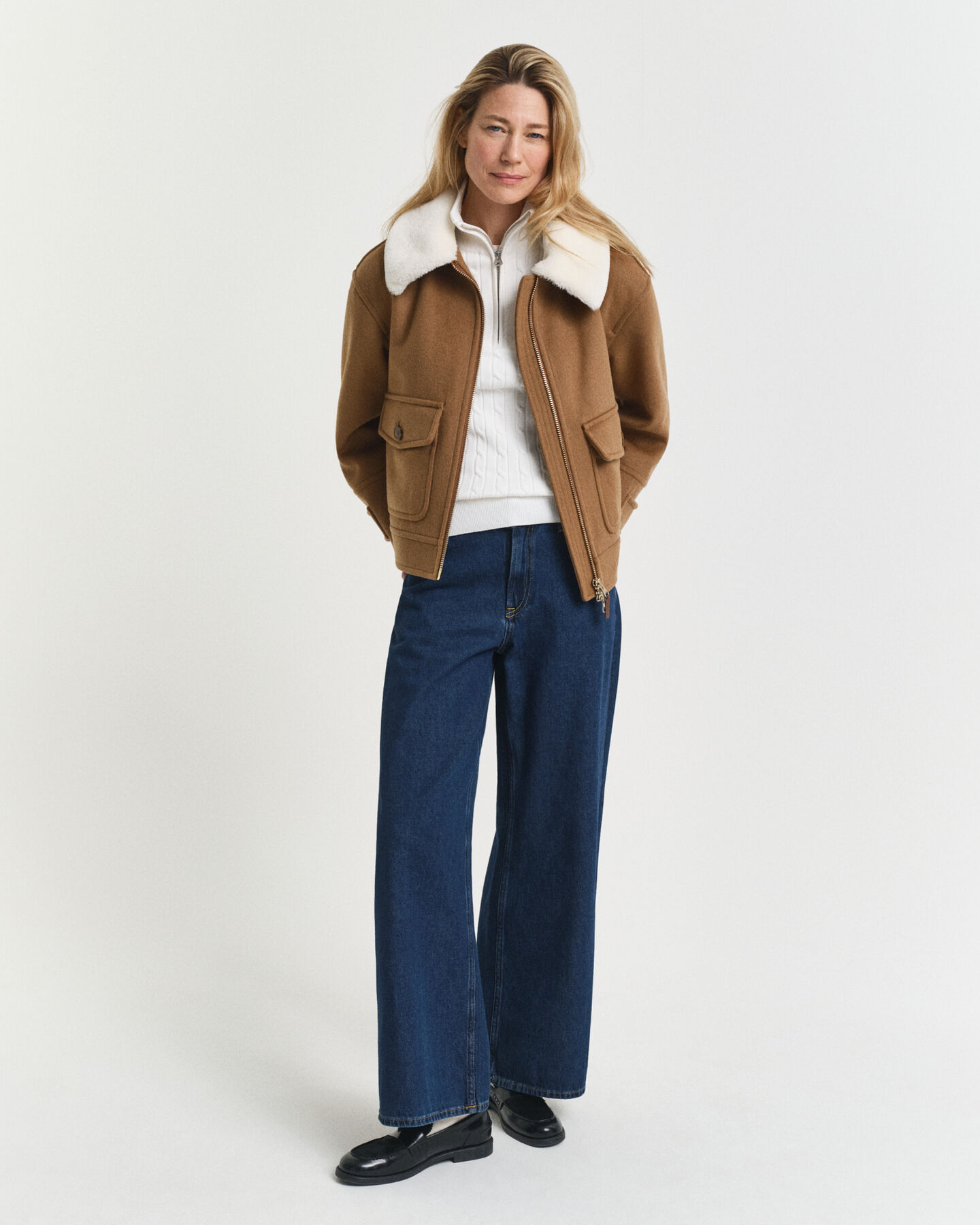 Maglia con zip corta in cotone elasticizzato a trecce