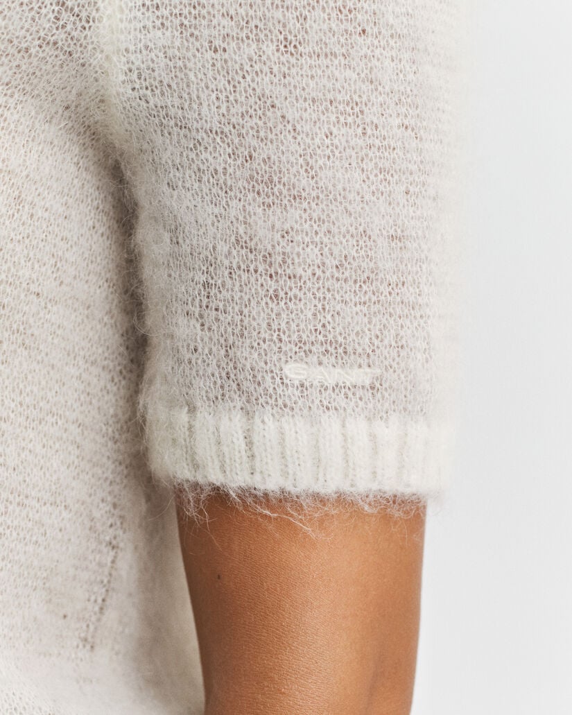 Maglia girocollo a maniche corte in morbido misto mohair